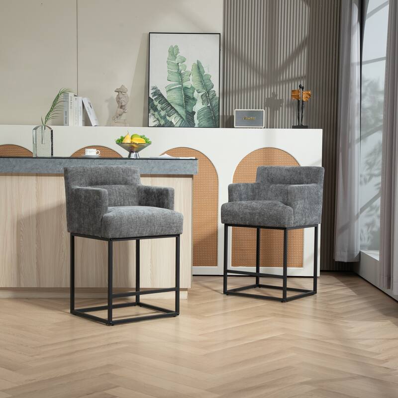 House Hold Counter Height Bar Stools Set of 2,Modern Square PU Bar Stool