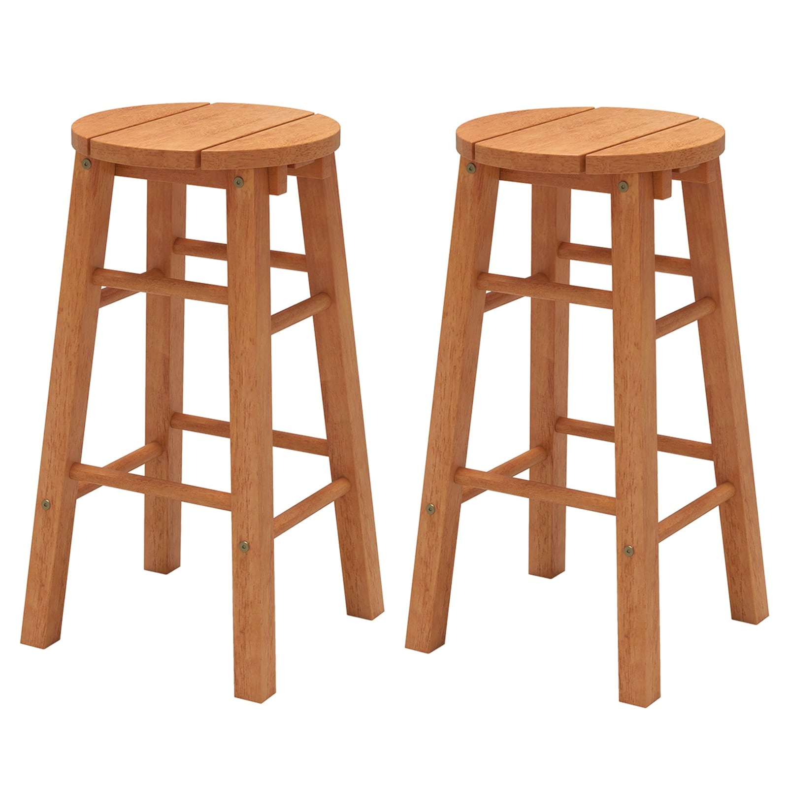 Gymax 24-Inch Outdoor Wood Bar Stools Set of 2 w/ Round Seat Footrest