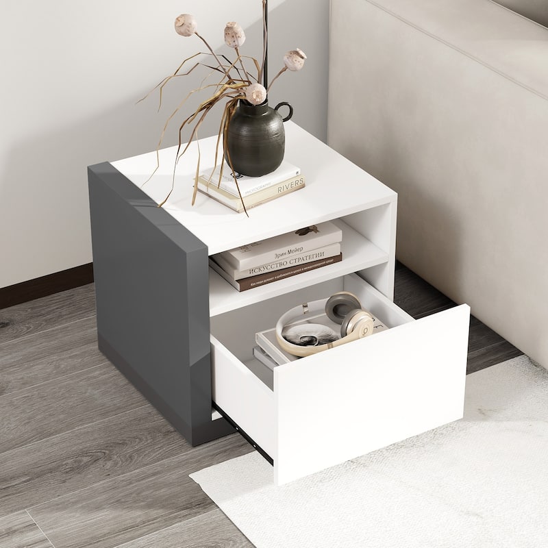 Gymax Modern Minimalist Nightstand w/ Drawer Asymmetrical Bed Side