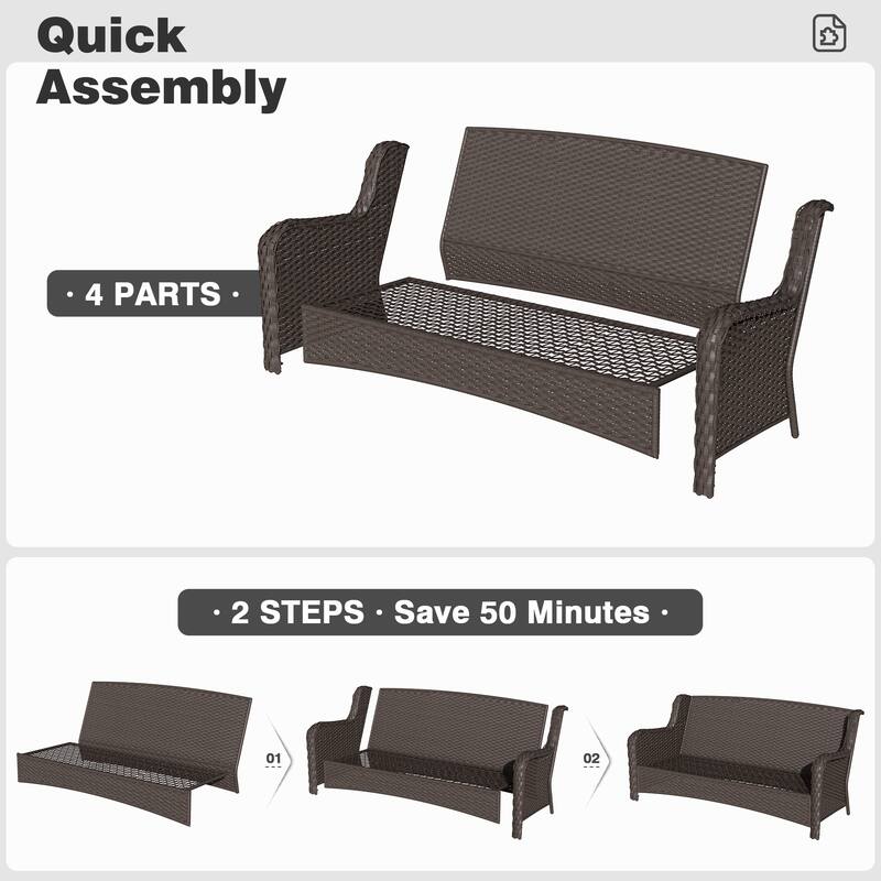 OVIOS 9-piece Patio Wicker Swivel Rocking Chair Set With Fire Pit