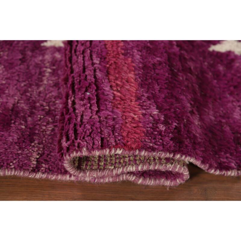 Purple Plush Moroccan Accent Rug Hand-Knotted Wool Carpet - 3'0" x 5'5"