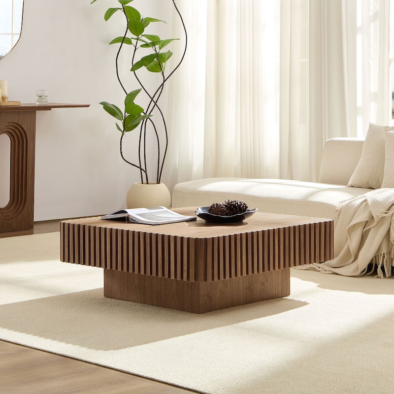 35.43 Inch Modern Handcraft Square Accent Coffee Table with Sturdy for Living Room