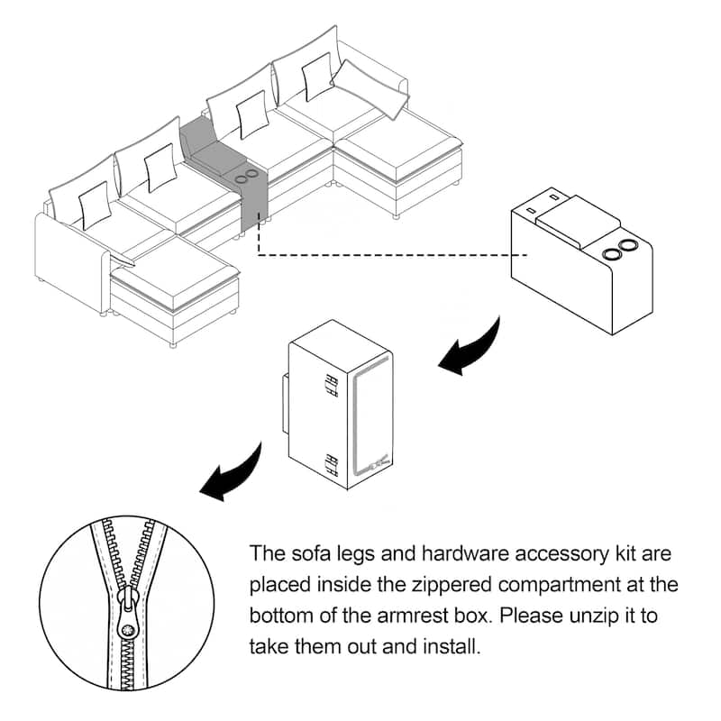 GDFStudio - Rei 144" U-Shaped Comfy Fluffy Chenille Modular Sofa with Movable Ottoman & Storage
