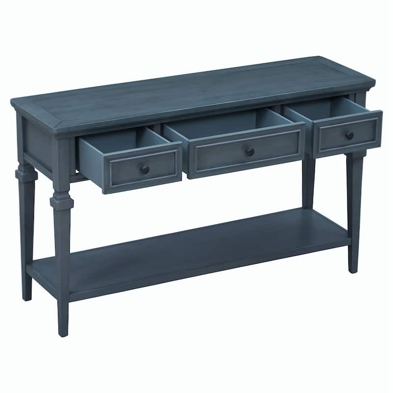 50"L Classic Retro Style Console Table with Three Top Drawers and Open Style Bottom Shelf (Gray Wash)