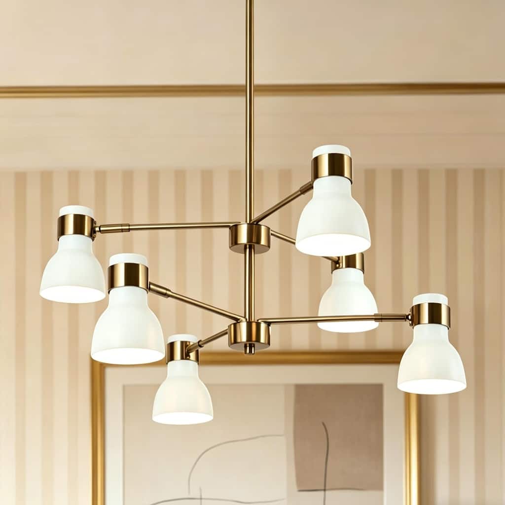 Modern 6-Light White Gold Chandelier Farmhouse Metal Pendant Lights for Dining Room - 24.5 "