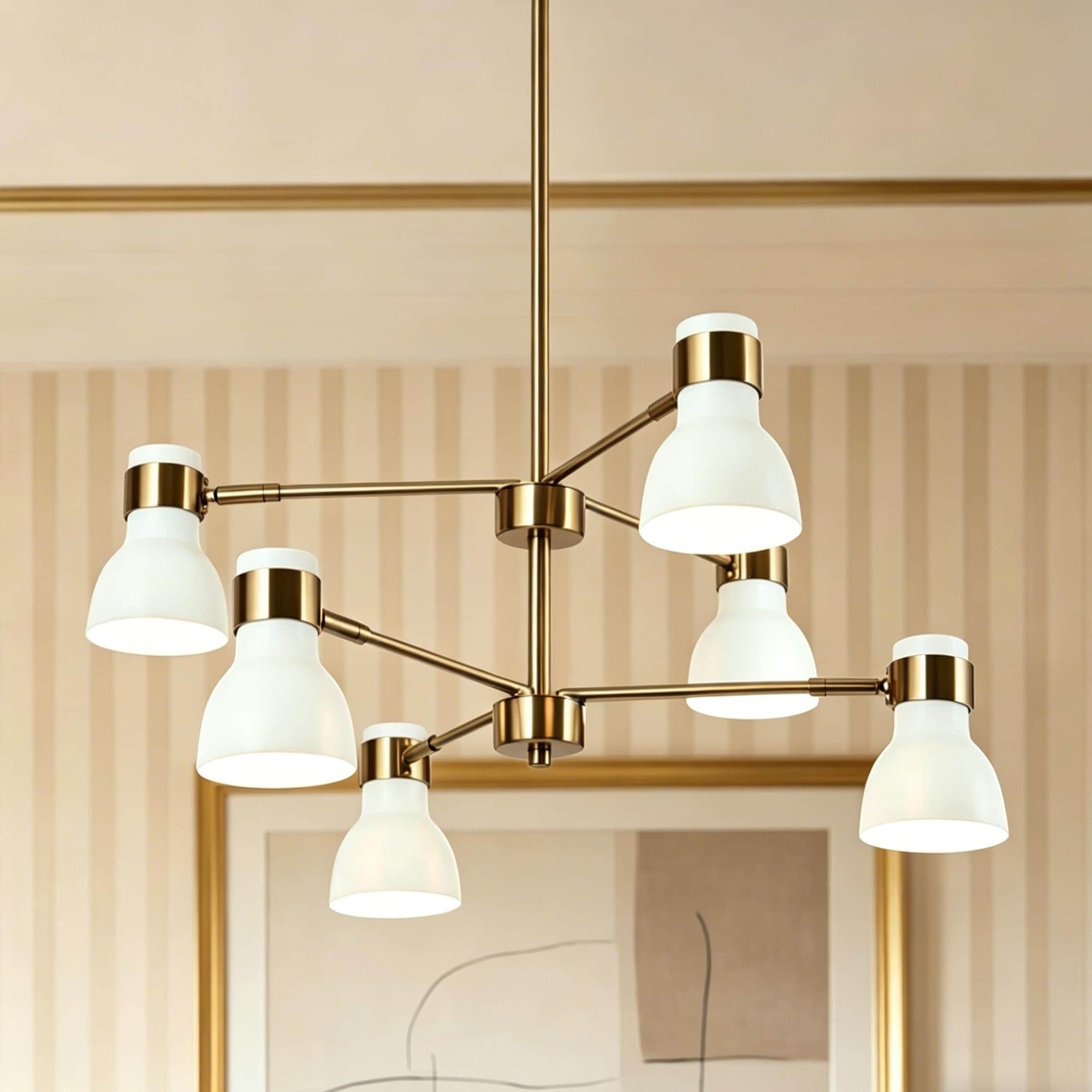 Modern 6-Light White Gold Chandelier Farmhouse Metal Pendant Lights for Dining Room - 24.5 "