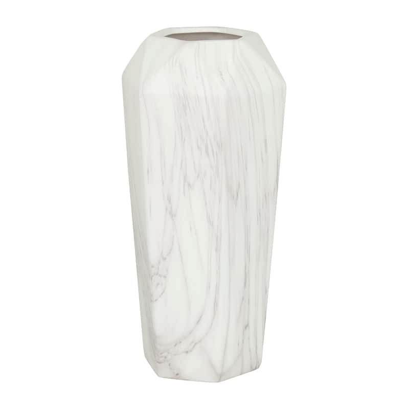 White Ceramic Faux Marble Decorative Vase