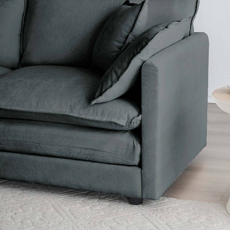 5-Seat Chenille Living Room Sofa Set (3-Seater + 2 Accent Chairs) with Round Arms & Solid Wood Frame