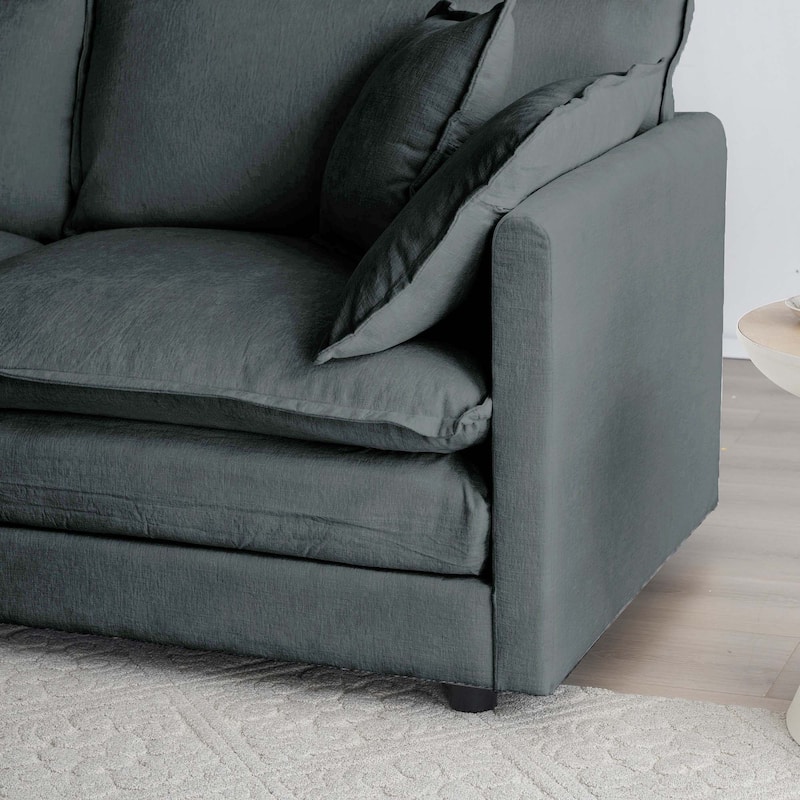 6-Seat Chenille Sectional Sofa Set (3-Seater + 2-Seater + Chair) with Extra Deep Seats & Solid Wood Frame