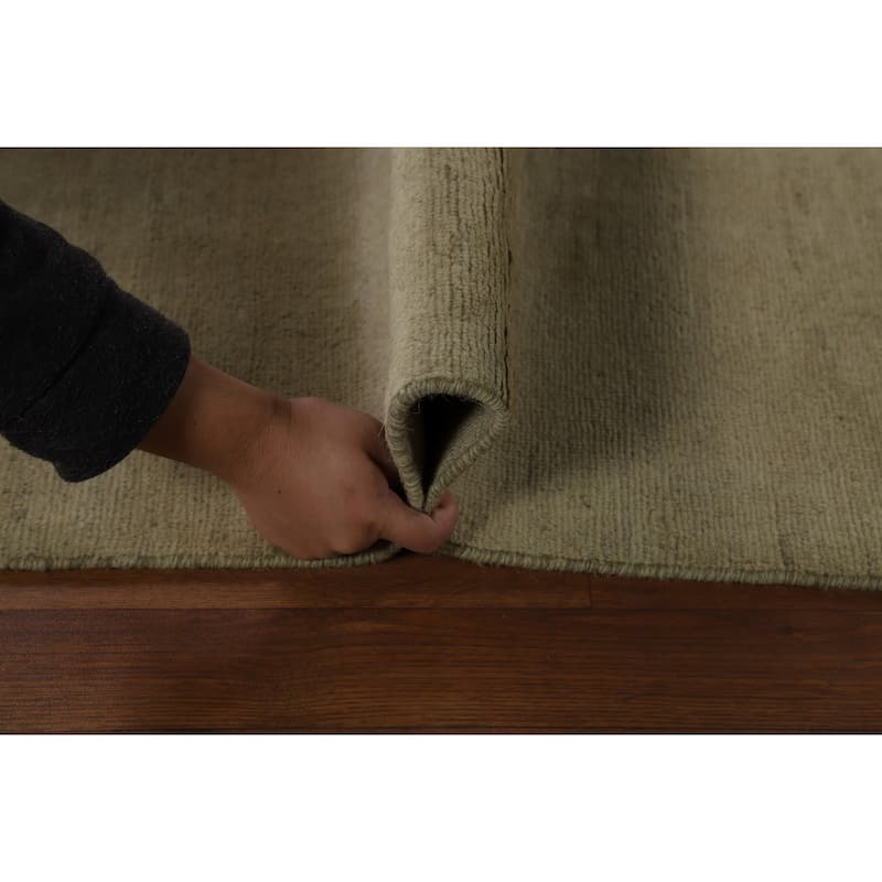 Muted Green & Gold Modern Gabbeh Runner Rug Handmade Wool Carpet - 2'7" x 9'6"