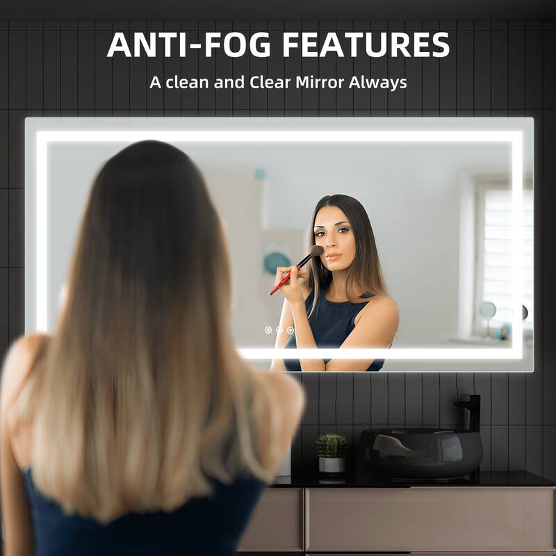 LED Bathroom Mirror with Front and Backlit Lights Anti-Fog