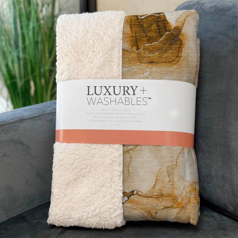 Premium Machine Washable Modern Watercolor Sherpa Throw Blanket