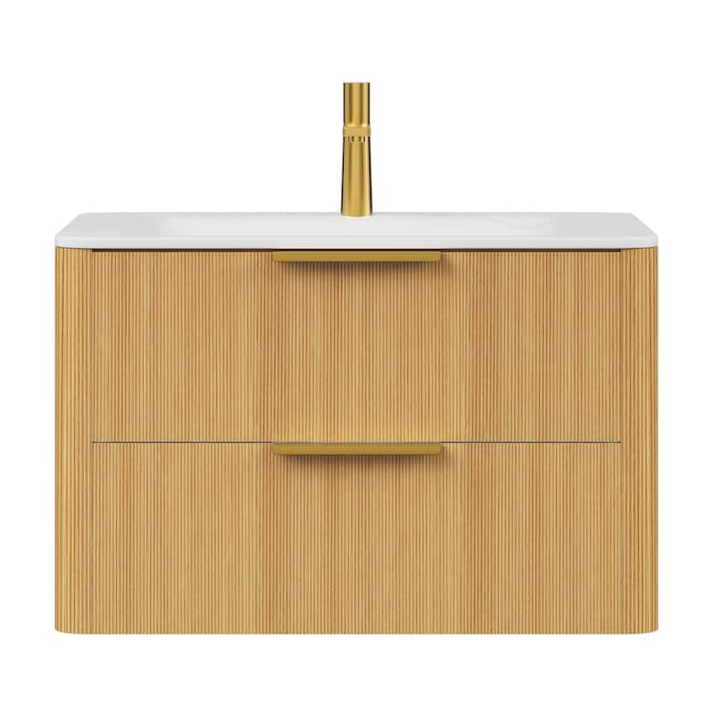 30"/36" Wall-Mounted Bathroom Vanity with Sink, Floating Vanity Base with Sintered Stone Hot-bent Integrated Basin