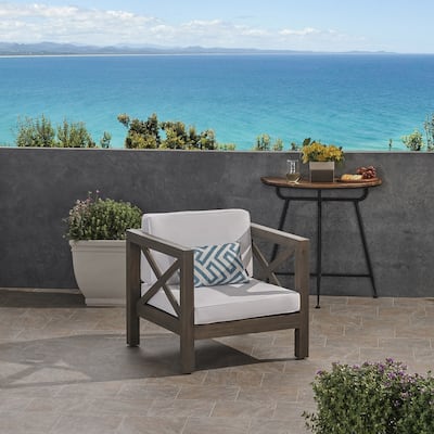 Brava Outdoor Acacia Wood Club Chair with Cushion by Christopher Knight Home