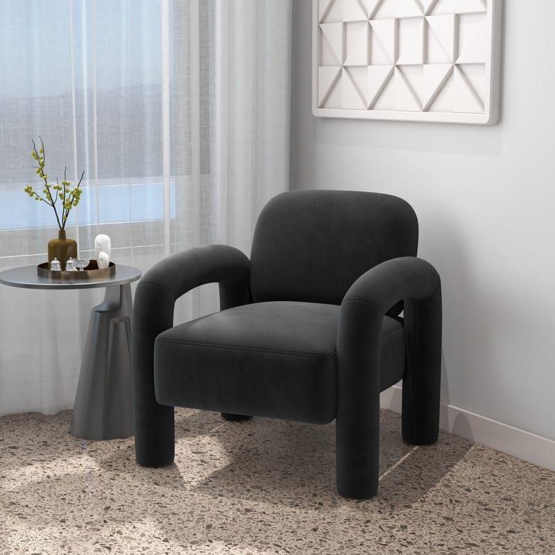 SEYNAR Mid-Century Modern Velvet Upholstered Accent Chair for Living Room - Black