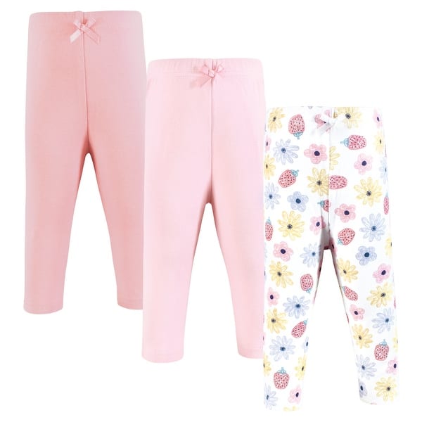 slide 1 of 1, Hudson Baby Infant Girl Cotton Pants and Leggings, Strawberry Flowers, 3T Strawberry Flowers - 3T