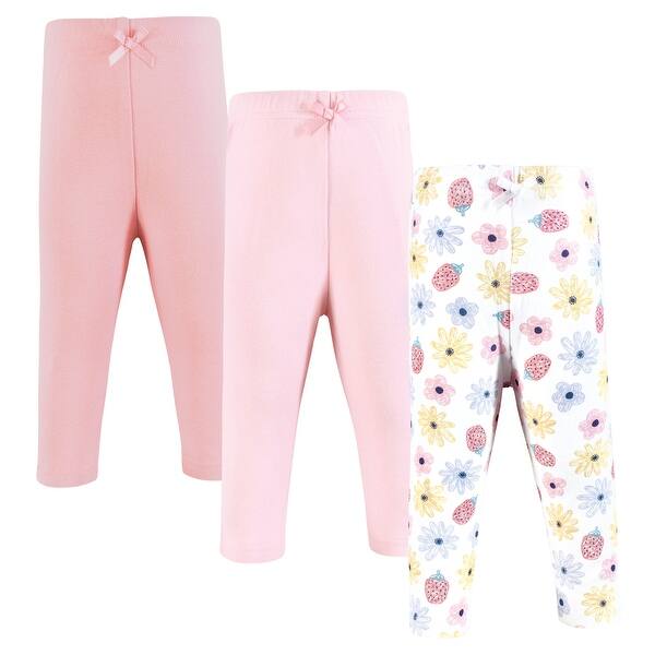 slide 1 of 1, Hudson Baby Infant Girl Cotton Pants and Leggings, Strawberry Flowers 0-3 Months - Strawberry Flowers