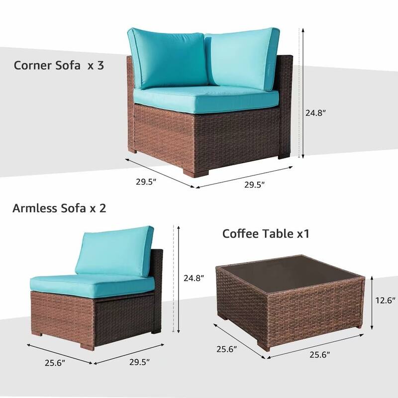 6-Piece Outdoor Wicker Sectional Sofa Set with Cushions