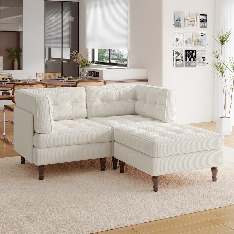 Madison Oversized Upholstered Corduroy Modular Sectional Sofa - Beige-3 Piece Type2