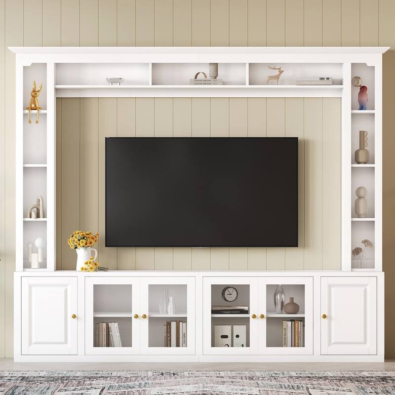 4 in 1 Entertainment Wall Unit Set with Bookshelves, TV Stand with Adjustable Shelves, Large Console Table for TVs Up to 80"