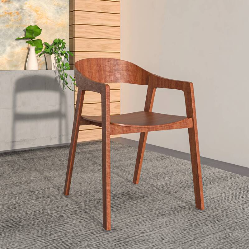 Dining Chair in Oak Wood with Open Back Design and Armrests Set of 2 Rivo Series