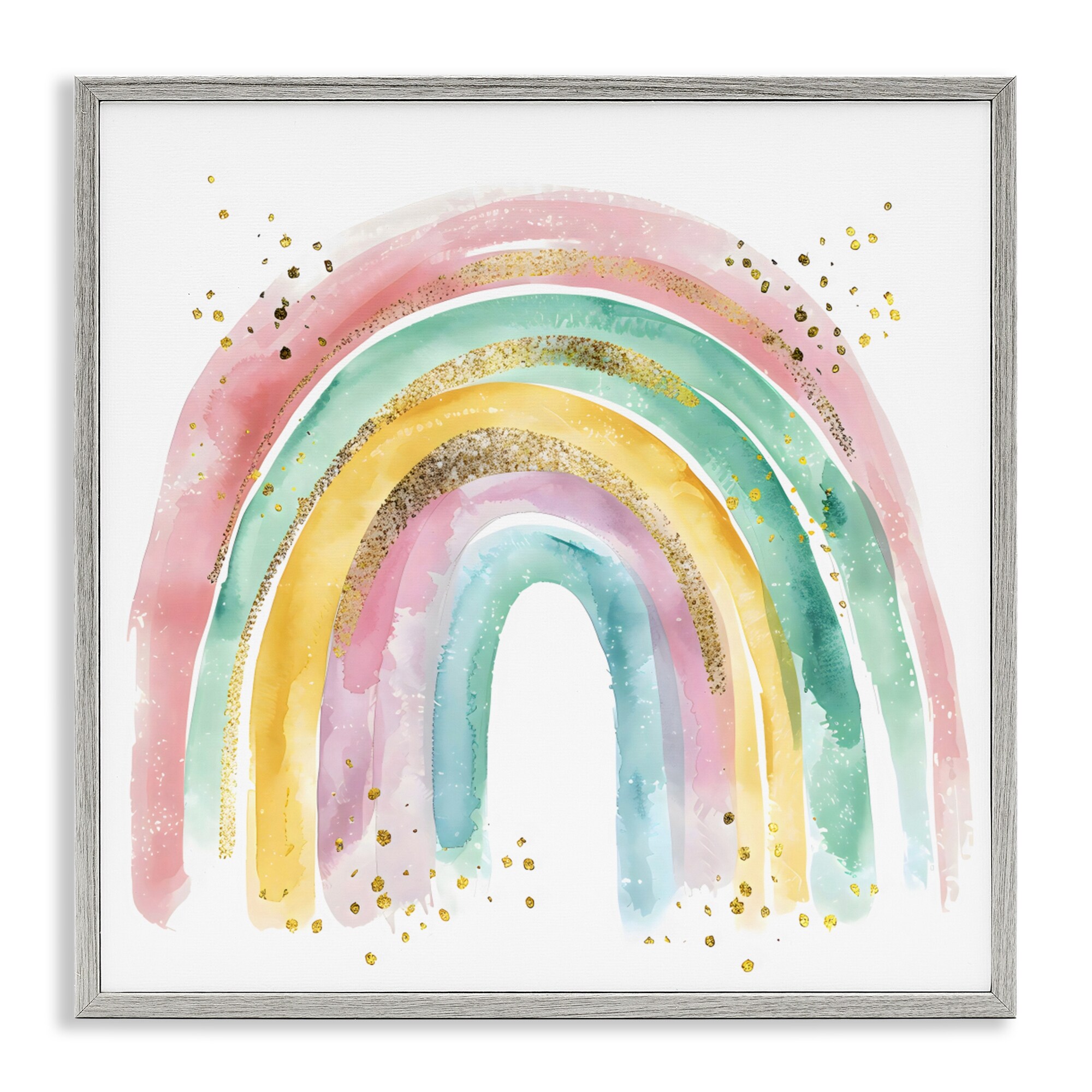 Stupell Pastel Rainbow with Gold Accents Framed Giclee Art Design By Creative Studio
