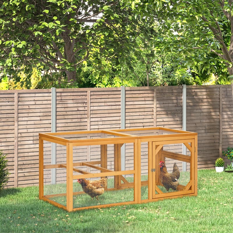 PawHut 55" Wooden Chicken Coop Add-on Expansion, Mini Chicken Coop Outdoor Chicken Run Hen House with Combinable Design - Orange