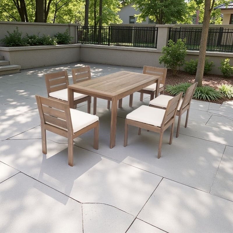 7-Piece Outdoor Dining Set with Acacia Wood Table and Cushioned Chairs, Weather-Resistant Patio Furniture for Garden, Deck - Natural