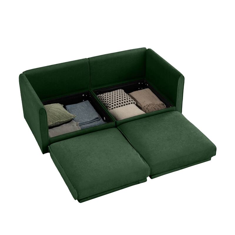 Modern 2-Seater Storage Loveseat with Cylindrical Backrest & Armrests