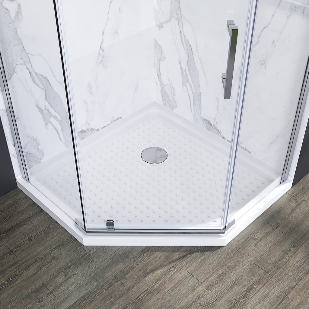 Elegant Diamond Shower Base in White Corner Drain Anti-slip Acrylic Shower Pan 38 in. W x 38 in. D x 3 in. H - 38" x 38" x 3"