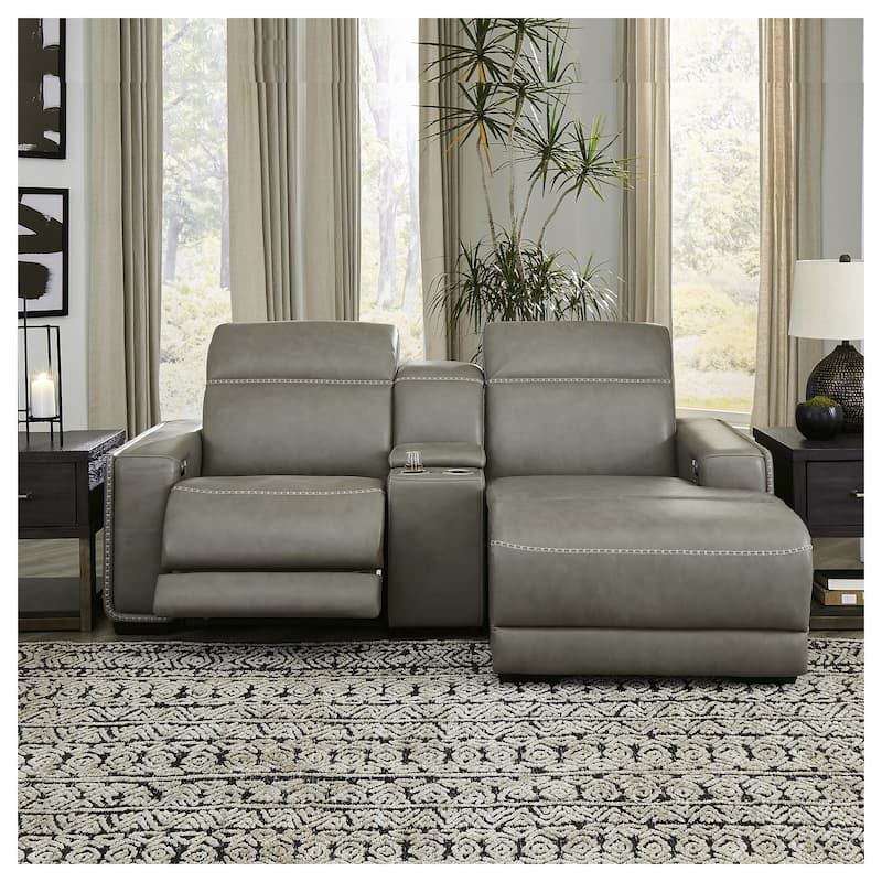Signature Design by Ashley Correze Gray 3-Piece Power Reclining Sectional with Chaise - 88"W x 65"D x 33"H - Grey - Right Facing