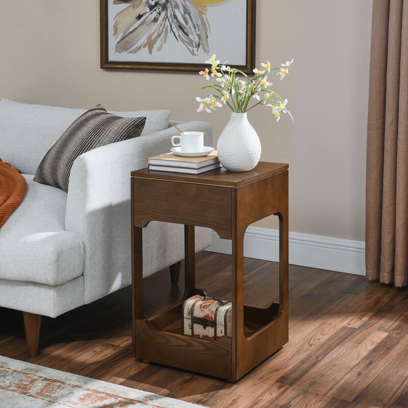 Walnut Nightstand Storage Cabinet Elegant Side Table Corner Table - Walnut