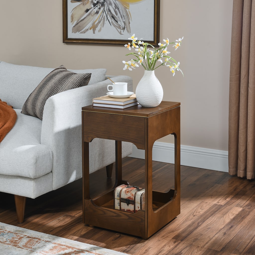 Walnut Nightstand Storage Cabinet Elegant Side Table Corner Table