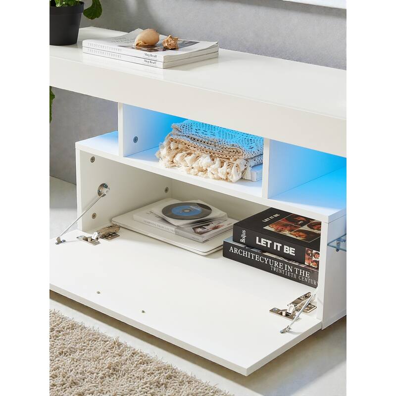 Modern LED TV Stand for 55" TVs, 51" Entertainment Console with RGB Lights, Toughened Glass Shelf & Storage Drawers