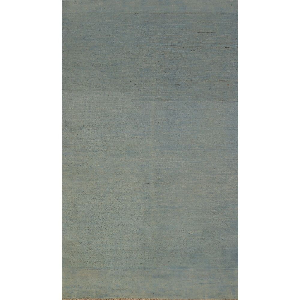 Light Blue Gabbeh Oriental Runner Rug Handmade Wool Carpet - 3'3" x 6'6"