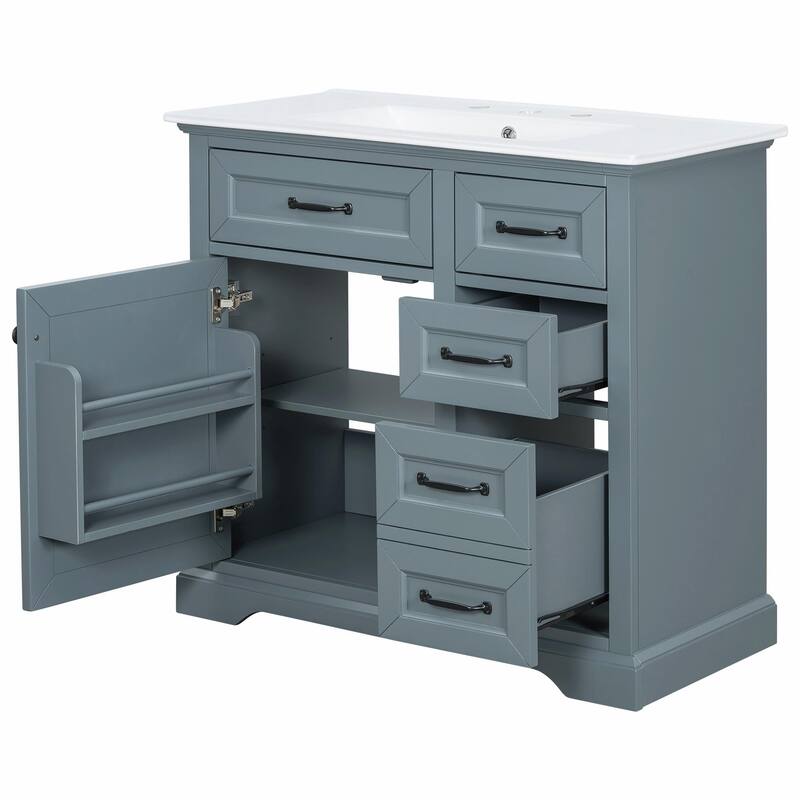 36" Bathroom Vanity with Sink, Tip-out Drawers & Soft-Close Door Hinges