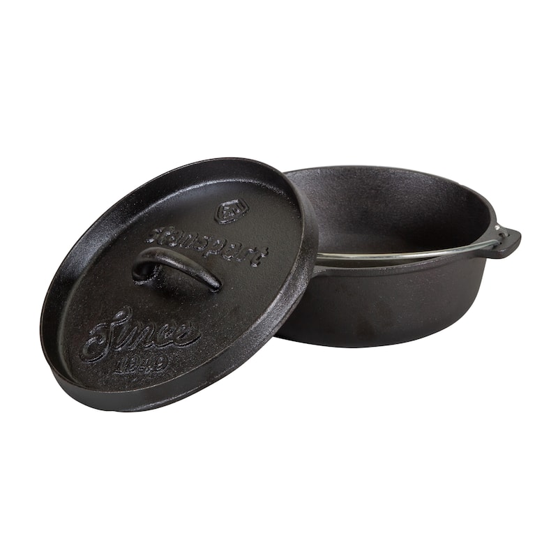 Stansport 2 QT Pre-Seasoned Cast Iron Dutch Oven Flat Bottom - 8" L x 8" W x 3" H
