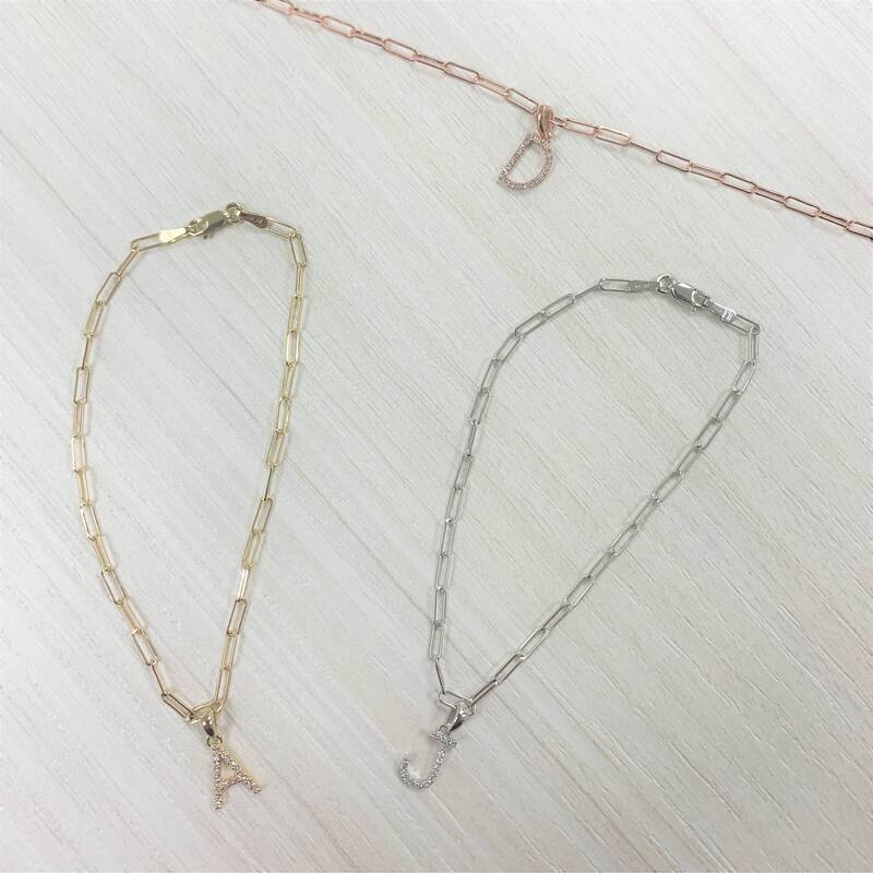 Joelle Collection Diamond Initial Letter A-Z Bracelet Paperclip 14K Gold 7" Chain 1/10 TDW Bracelet