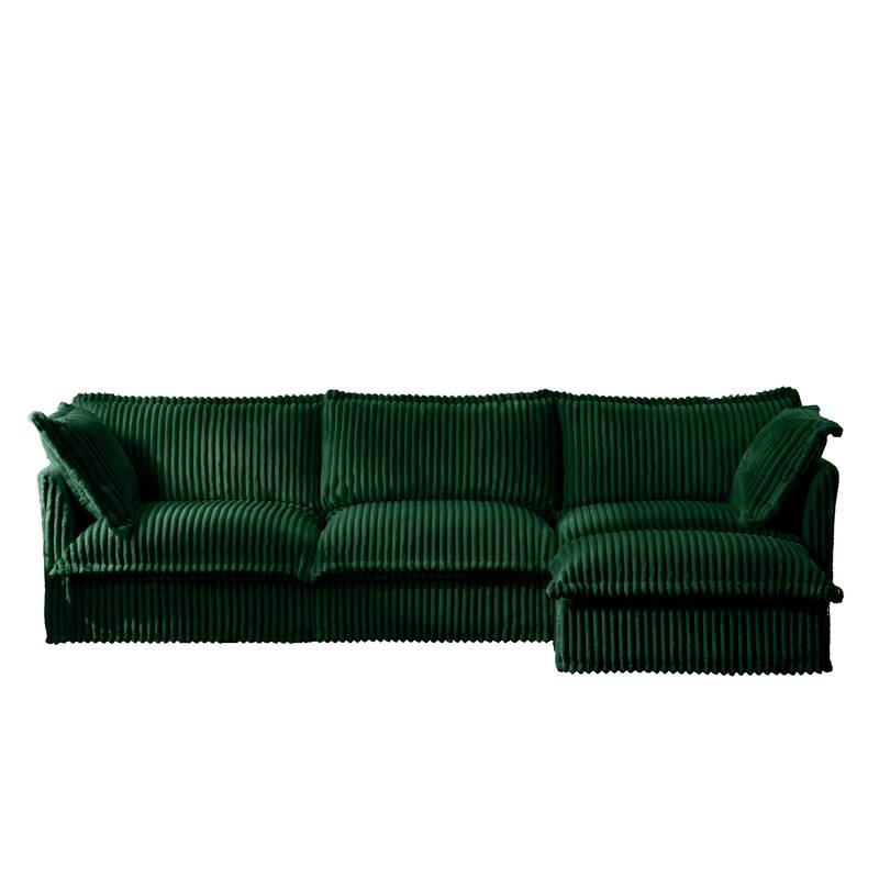 GDFStudio - Corduroy L-Shaped 3-Seater 120" Slipcovered Sectional Sofa with Ottoman
