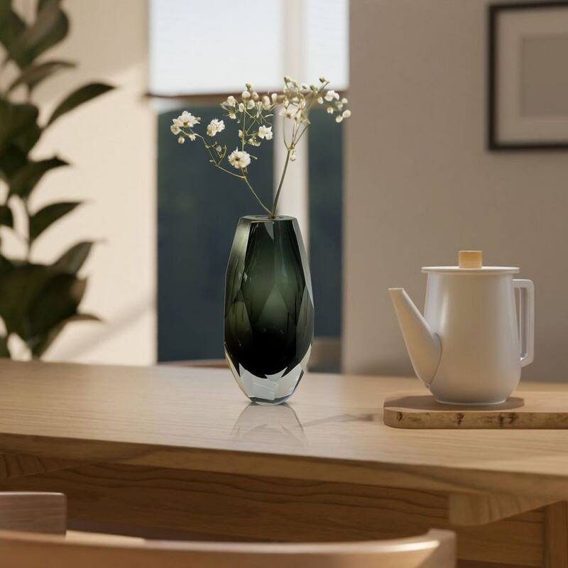 Smoky Gray Cut Glass Vase