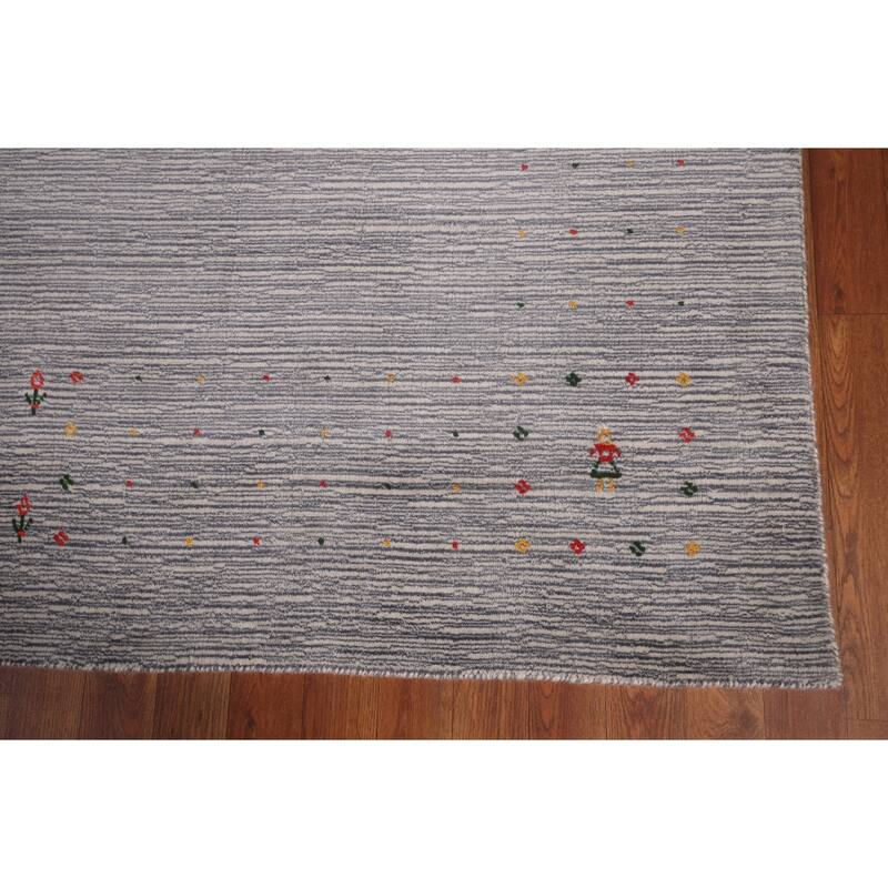 Silver Gray Striped Gabbeh Square Area Rug Handmade Wool Carpet - 9'7"x 9'7"
