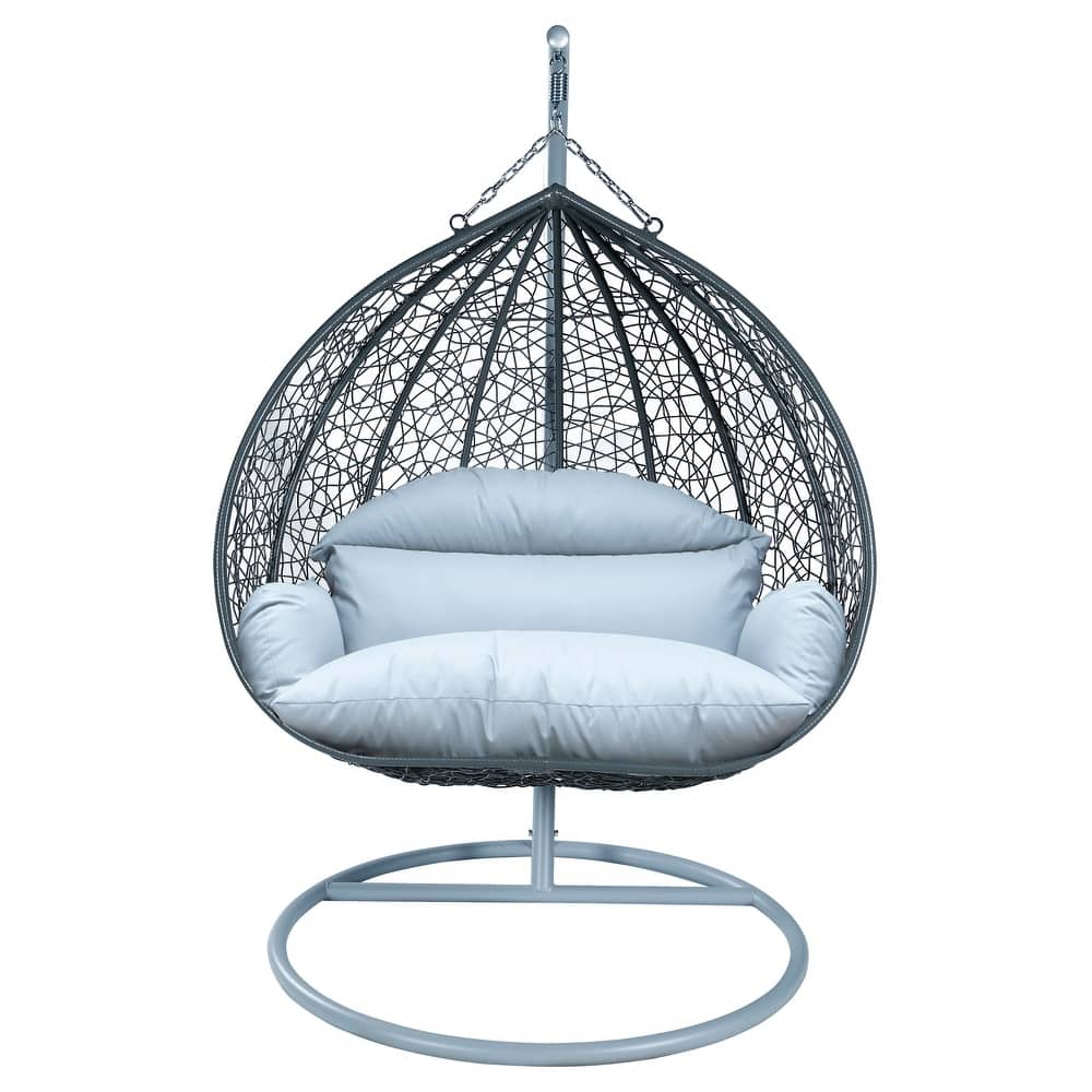 2-Person Egg Swing Chair with Grey Stainless Steel Frame, Cushioned 2-Seater Porch Swing for Outdoor and Indoor Use