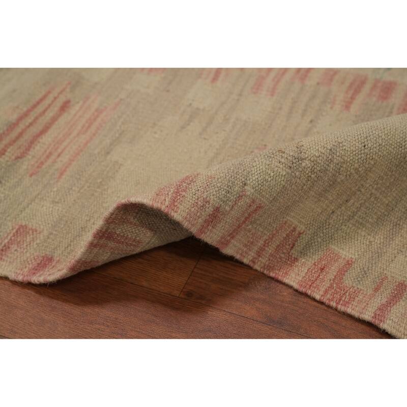 Hand Woven Oriental 100% Wool Carpet Southwestern Tribal Beige & Ivories Kilim Area Rug - 9' 9'' X 6' 8''