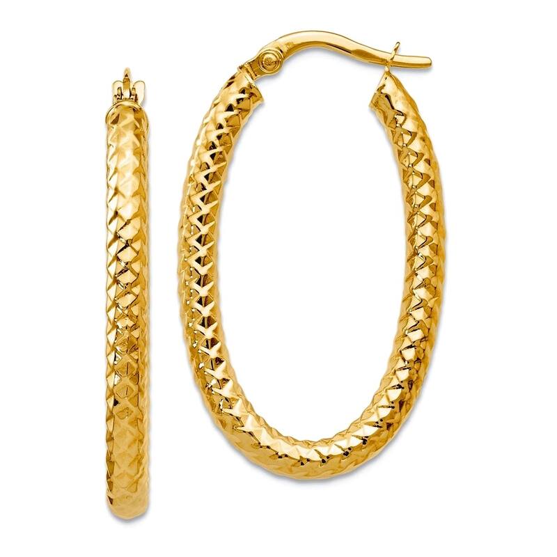Curata 14k Yellow or White Gold Italian Heavily Textured 32x3mm Oval Hoop Earrings - Yellow Gold