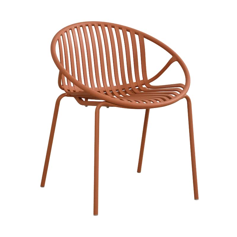 Patio Dining Chairs Set of 2 Modern Stackable Chairs with Breathable Plastic Backrest and Metal Legs for Outdoor, Backyard