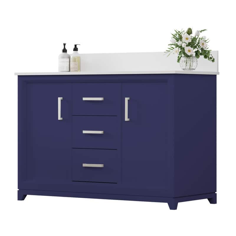 Minimalist 48-Inch Double Sink Bathroom Vanity – Solid Color MDF