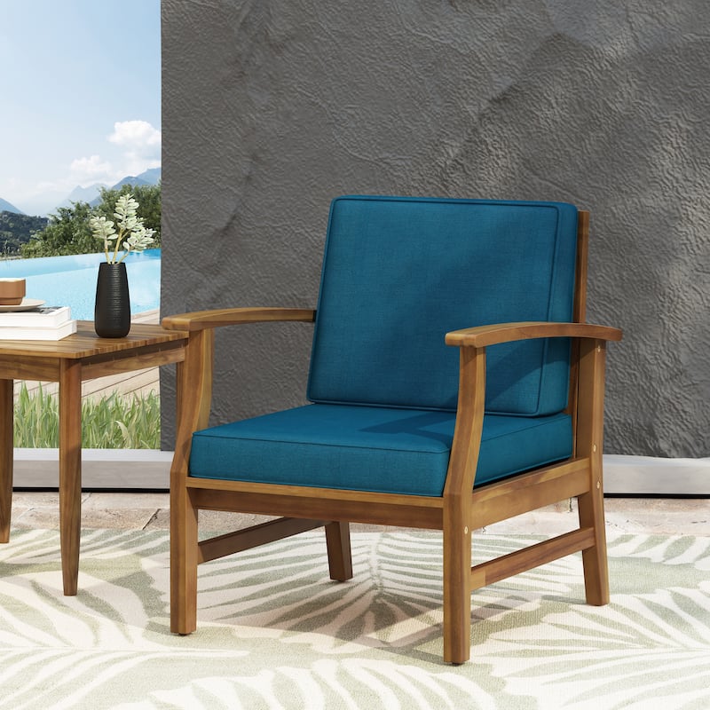 Roomfitters Outdoor Acacia Wood Club Chair with Weather-Resistant Cushions
