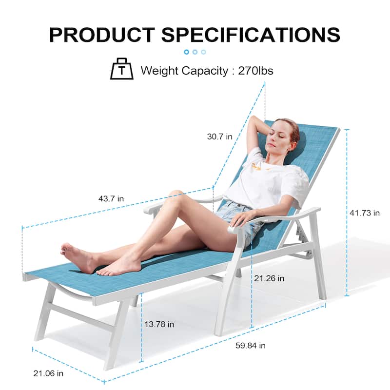 Outdoor Patio Aluminum Adjustable Chaise Lounge Chairs (Set of 2) with Arms - See Picture