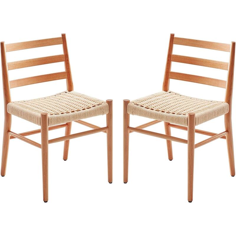 Set of 2 Mid Century Modern Dining Room Chairs - Beige,Natural