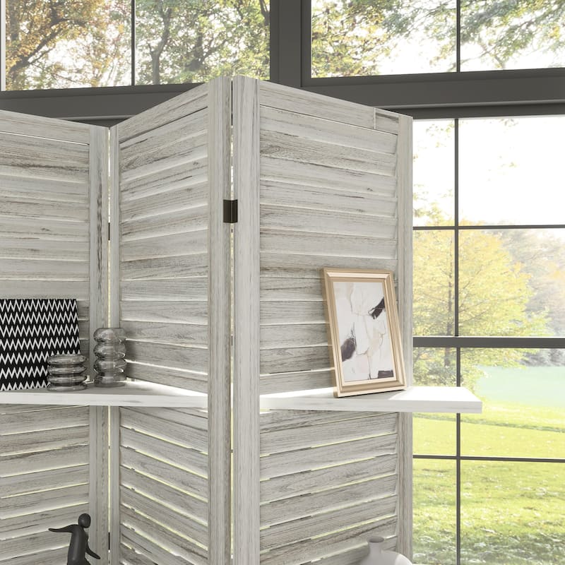HOMCOM 5 Panel 67" Tall Wood Room Divider, Privacy Screen with 3 Display Shelves, and Folding Storage for Bedroom or Home Office